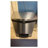 Rubbermaid stainless steel trashcan, stepped open