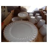 SET OF FIRE KING MILK GLASS WITH GOLD TRIM DISHES