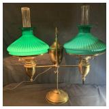 Antique Brass Double Student Lamp - Green Shades