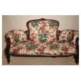 Victorian Carved Walnut & Upholstered Sofa