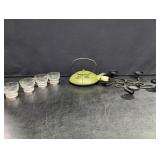 Japanese green dragonfly tea pot with wrought iron