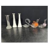 Milk Glass Vases, set of 3 glass swan vases