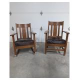 2 solid wood chairs, one a rocker, seats need