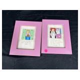 Pair of framed ceramic art pieces pink frames