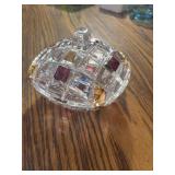 multicolored glass covered candy dish