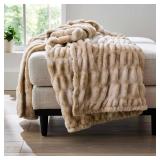 Natural Tie Dye Ruched Faux Fur Throw 50"x72" AZ15