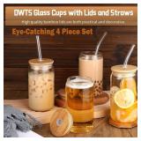 Glass Cups with Lids and Straws 4 pcs A99