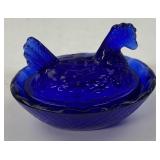 Cobalt Blue Hen on Nest Salt Cellar