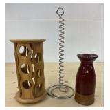 Metal paper towel holder, pottery vase and Bamboo