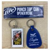 Miller Lite Key rings Can Opener, Coca Cola