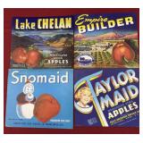 (4) Vintage Apple Crate Labels including Snomaid,