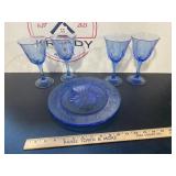 Blue Glass Plates and Glasses