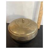 Heavy Lidded Etched Brass Bowl