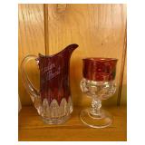 1905 Ruby Cedar Point Pitcher and Glass