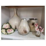 K&K Interiors Ecru Enameled Vases and Faux Flowers