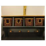 Vtg Wall Shelf w/4 baskets & wood hooks.  8x16