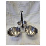 Silver Metal Serving Tray with 3 Bowls