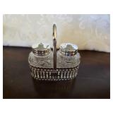 Crystal Salt & Pepper Shakers with Silver Plate