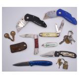 Group of Pocket Knives, Box Cutters, Vintage Keys