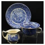 Antique Blue Transferware Mug, Saucer & Creamer