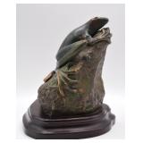 Hollow-cast Bronze Frog on a Rock Sculpture