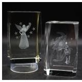 Pair of Laser Etched Crystal Paperweights