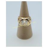 Gold Tone Sterling Silver Ring Sz 9-1/2