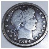 1894 Barber Quarter Rare Date