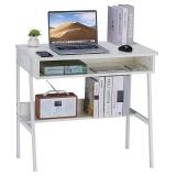 $75 Computer Desk, White/Light Brown