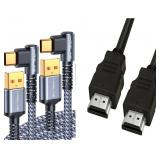 NEW 2PK 6.6FT 1.6FT USBC Cables & 5FT HDMI Cable