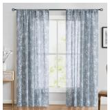 NEW $60 (84") 2Panel Blue Flax Blend Sheer Curtain