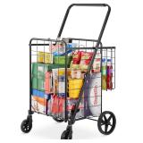 VEVOR Folding Shopping Cart  Jumbo Grocery Cart wi