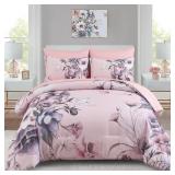 Luxudecor Floral Comforter Set King Size 7 Piece