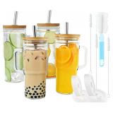 Glass Cups with Bamboo Lids and Straws 24oz Tumble