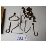 Metal hooks, calf puller handle, chain