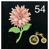 Large Floral Brooch and Bicycle