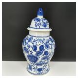 Vintage Blue & White Floral Porcelain Canister