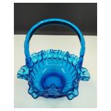 Fenton Art Glass Blue Thumbprint Basket 1963-1979