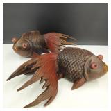 Vintage Large Pair Hand Carved Wood Koi Fish