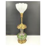 Vintage Brass Hand Painted Tulip Shade Torch Lamp