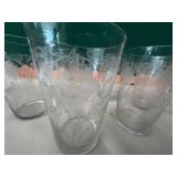 6 etched glasses 4 1/2"