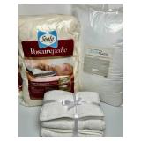 (2) SEALY (2) BELLE RUSSO PILLOWS, WHITE TOWEL SET