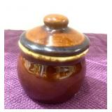 Hull Pottery Brown Drip Glaze Sugar Bowl w/Lid, 3"