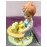 2.5" Lefton Figurine. Little Boy with Baby Chicks.