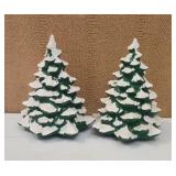 (2) 7" Ceramic Trees Christmas Decor, Stamped 