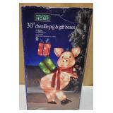 30" Lighted Chenille Pig & Gift Boxes