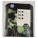 (3) New HP 56 Black Ink Cartridges