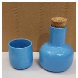 Blue Stoneware Corked Jug (6") & Cup