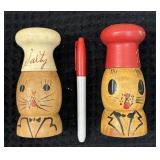 Vintage Wood Rabbit Salty and Peppy Shakers