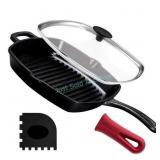 10.5in Cast Iron Grill Pan w/ Glass Lid